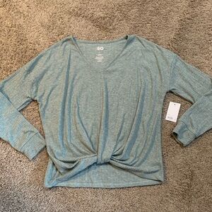 NWT SO Green Knot Waist Light Weight Sweater Top Large
